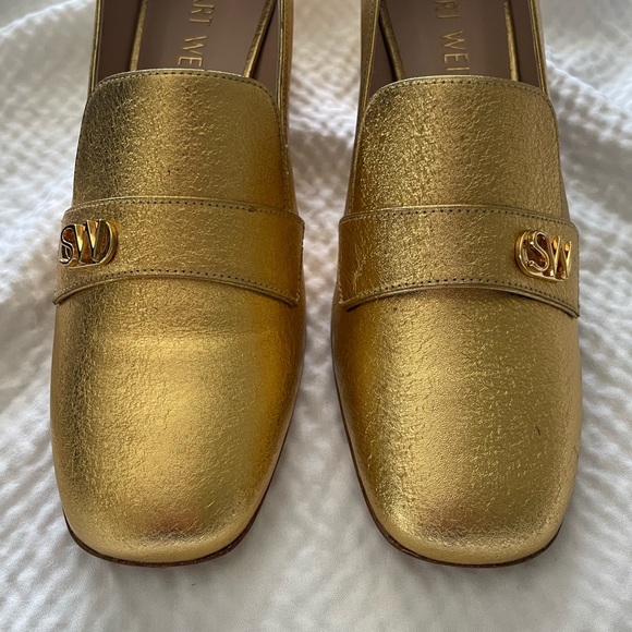 Stuart Weitzman Gold Block Heel Loafers - Picture 6 of 14